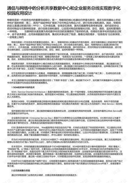 通(tong)信(xin)與網(wang)絡視(shi)角(jiao)下(xia)的(de)數字化(hua)校園(yuan)應(ying)用(yong)設計 基(ji)於(yu)分(fen)析(xi)共享數據(ju)中心(xin)與(yu)企(qi)業服(fu)務(wu)總線(xian)的(de)資源整合(he)
